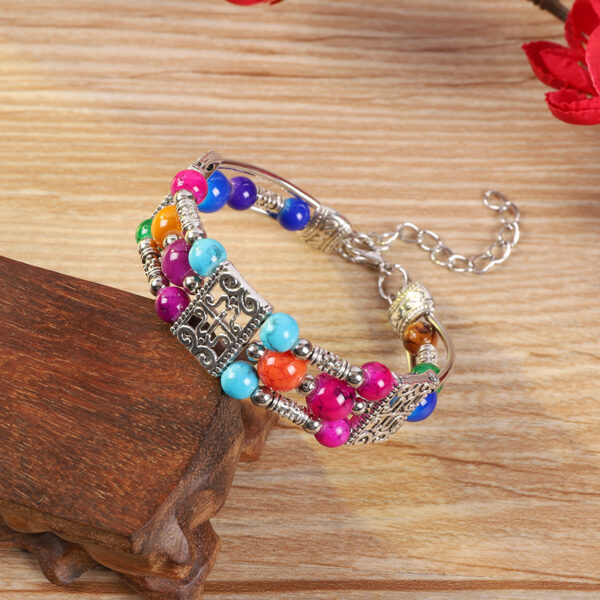 oly-a6b19f803740ee70df692cee2337a520 Wholesale Original handmade ethnic style colorful beads Xizang silver bracelet bohemian bracelet retro personality Miao bracelet bracelet for women