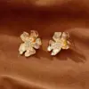 Wholesale Retro Floral Metal Zirconia Stud Earrings Women Simple Cold Style New Gold Color Ear Jewelry Bohemian Pattern Copper Material