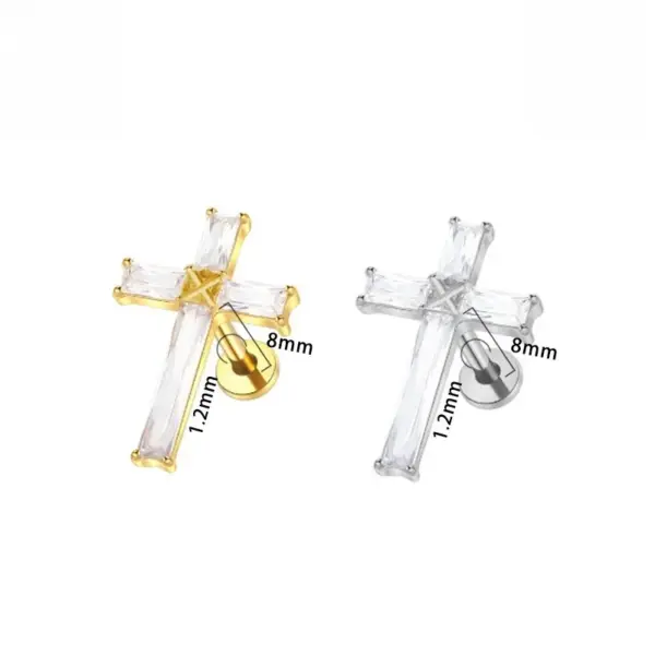 Wholesale Titanium Alloy Cross Stud Earrings Insert Piercing Bone Stud Earrings Zirconia Earrings Unisex Heart Pattern Electroplated Design