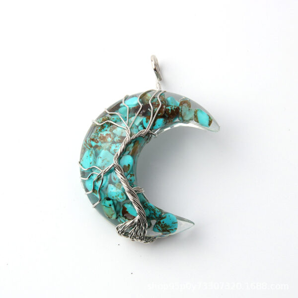 oly-a6eaefd56a6aaaca91c2f4e6d159f8e9 Wholesale Natural Stone Crystal Moon Winding Line Life Tree Gravel Pendant with Resin Stainless Steel Chain Teeth Necklace Jewelry
