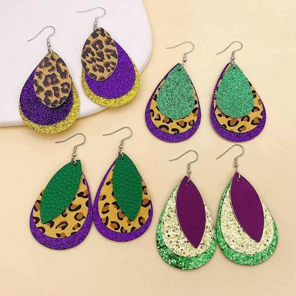 oly-a6ee0eee93932c0f712f262cd9a0ca52 Wholesale Carnival Triple Leather Earrings Shiny Leaf Shape Earrings Bohemian Carnival Earrings