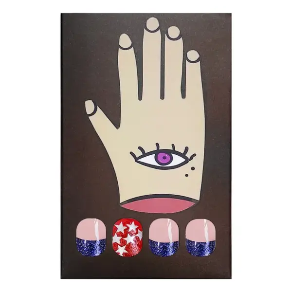 Wholesale Wearable Short Glossy French Nail Tips Red And Blue Color Matching American Independence Day Star Pattern 24 Pieces