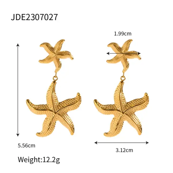 oly-a7159b3480ae29cd9d95d54a97677889 Wholesale 304 Stainless Steel Starfish Shell PVD Coated 18K Real Gold Plated Real Gold Plated Casual Beach Classic Style Waterproof Non Tarnish Cuban Link Chain Curb Chain Rings Earrings