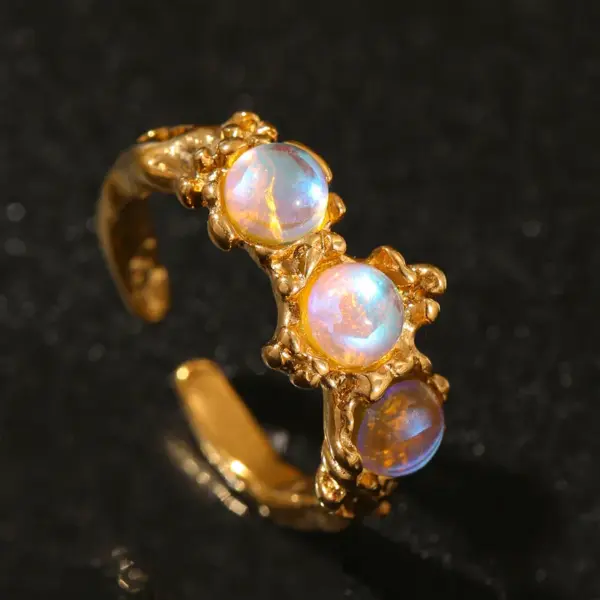 Wholesale Irregular Waterproof Non Tarnish Women Rings In 304 Stainless Steel With 18K Real Gold Plated PVD Coating And Artificial Gemstones