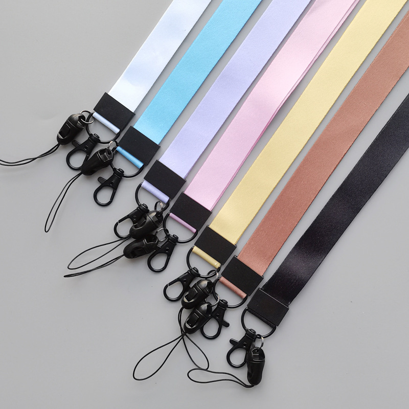 Wholesale Solid Color Lanyard Mobile Phone Lanyard Polyester Pure Color Pink Black White Blue Brown Yellow Purple