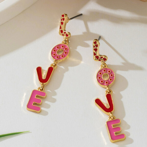 Wholesale Pink Dropping Oil Love English Letter Earrings Fashion Geometric Long Valentine's Day Love Earrings Earrings