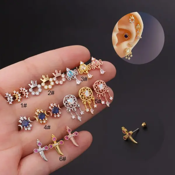 Wholesale 316L Stainless Steel Copper Ear Cartilage Rings & Studs Crown Waterproof Non Tarnish Surgical Steel