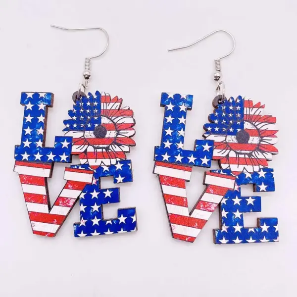 Wholesale Wooden Eagle Sunflower Love Western Cowboy Skull Stud Earrings Independence Day American Theme Geometric Animal Acrylic Jewelry