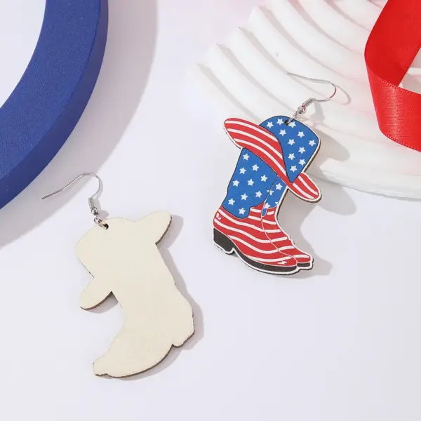 Wholesale 1 Pair Novelty Streetwear Water Droplets American Flag Boots Wood Drop Earrings