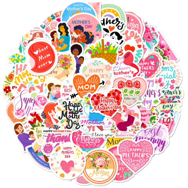 oly-a763fa6973496218034d84bb7097bc16 Wholesale 50 pieces I LOVE YOU MOM stickers Happy Mother's Day flowers bouquet baking cake label stickers