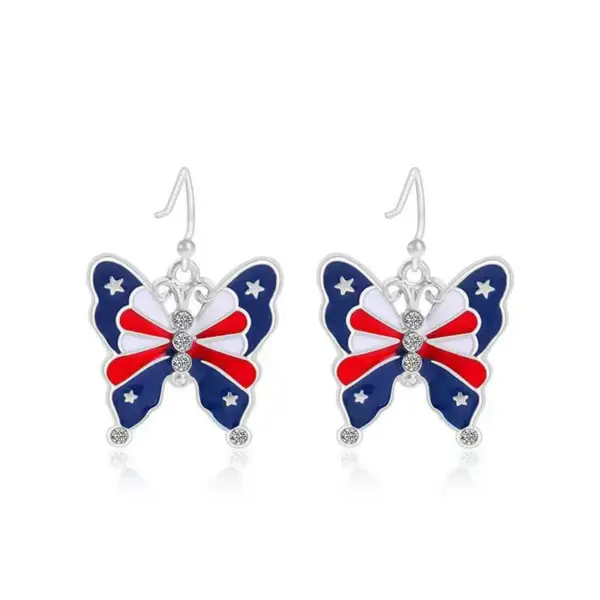 Wholesale USA Independence Day Butterfly Lip Heart Shaped Earrings Red White Blue Dangle Jewelry Fashion Unisex Zinc Alloy Painted Craft