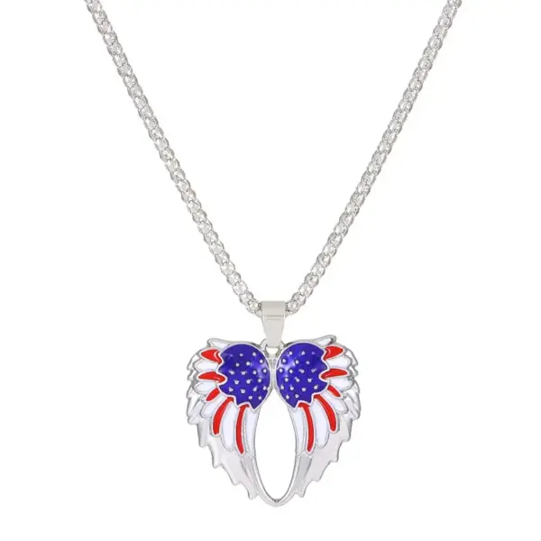 oly-a768fb4e0432fdac7d8d9b7a54f7183c Wholesale Fashion Simple American Independence Day Rhinestone Wings Heart-shaped Pendant Alloy Necklace Set