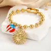 Wholesale National Flag Vacuum Plating (In Furnace) 24K Real Gold 304 Stainless Steel No Inlay Material Handmade Ball Chain Bracelet Unisex