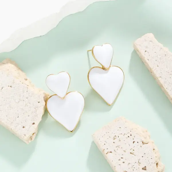Wholesale 304 Stainless Steel Color Block PVD Coated 18K Gold Plated Cute Waterproof Non Tarnish Rose Red White Drop Earrings