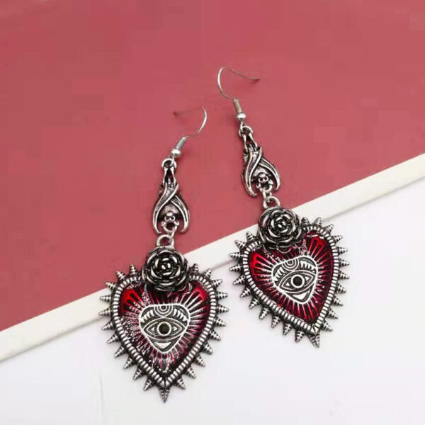oly-a7864380575f41d39eafc34bbce7d1ad Wholesale jewelry dark gothic punk wind field rose heart-shaped Blood Devil eye drop oil bat earrings