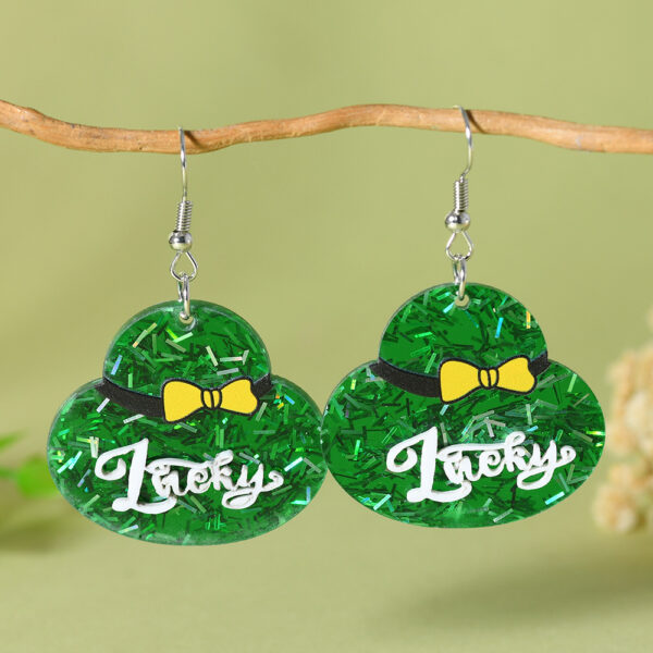 oly-a789b7d668d35c392ca7fe5e1da01270 Wholesale St. Patrick's Day Green Hat Lucky Grass Clover Exaggerated Carnival Acrylic Double-Sided Earrings Earrings