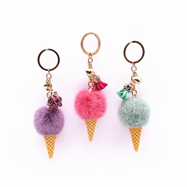 Wholesale Ice Cream Keychain Cute Bag Cartoon Plush Pendant Cone Car Key Chain Ring Fur Ball Creative Gift