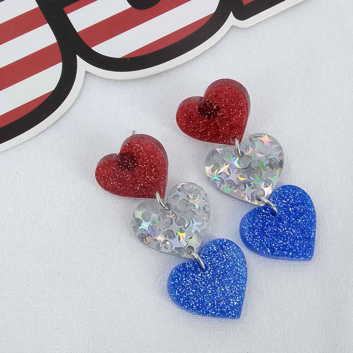 Wholesale American Independence Day Series Earrings Red White Blue Five-pointed Star Earrings Carnival Party Earrings American National Day Earrings