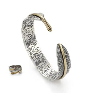 Two-Tone-Gold Line Feather Bracelet
