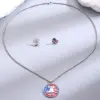 Wholesale Unisex Jewelry Set Featuring American Flag Pattern With White K Plated Metal And Asymmetrical Design On Cable Chain