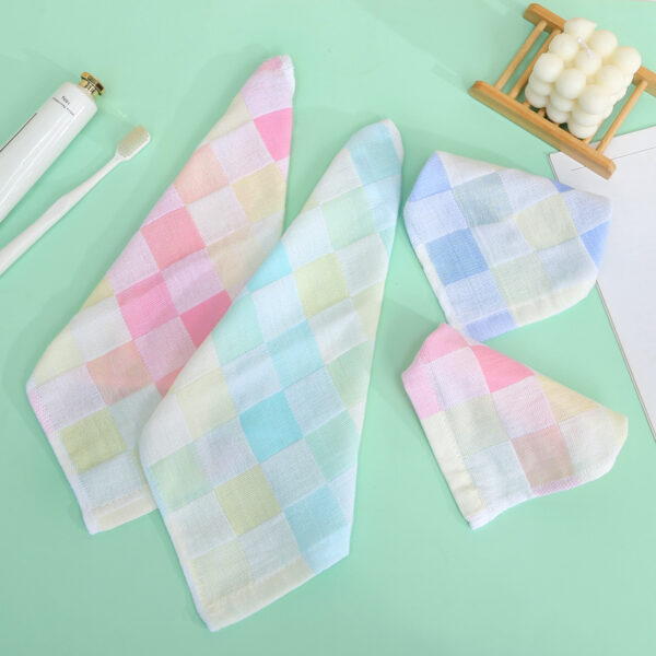 Wholesale Pure Cotton Square Towel Colorful Plaid Gauze Small Towel Children's Gauze Saliva Towel Kindergarten Handkerchief Towel