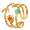 Wholesale Women’s Open Star Ring In 304 Stainless Steel With 18K Real Gold Electroplated Finish And Rhinestone Inlay