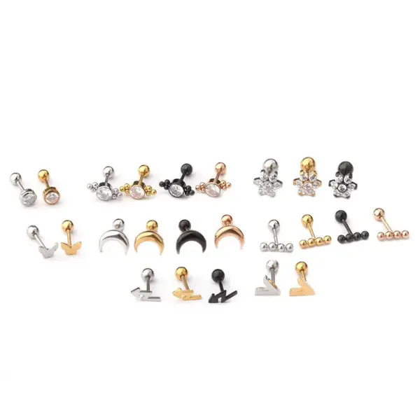 oly-a7d52773cdb0ad950dcc3af16e491806 Wholesale 316L Stainless Steel Ear Cartilage Rings & Studs Geometric Waterproof Non Tarnish Surgical Steel Unisex