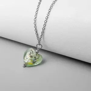 [Sle146] Curb Necklace Steel Color-Light / Green