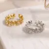 Wholesale Copper Flower Electroplating Zircon 18K Real Gold Plated Affordable Luxury Style Electroplating Petals Rings