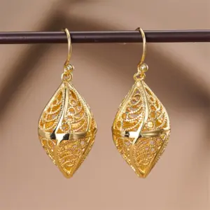Wholesale Three-dimensional Geometric Drop Earrings For Women In Copper With KC Golden Plated Water Plating And 0.03µm Coating Thickness