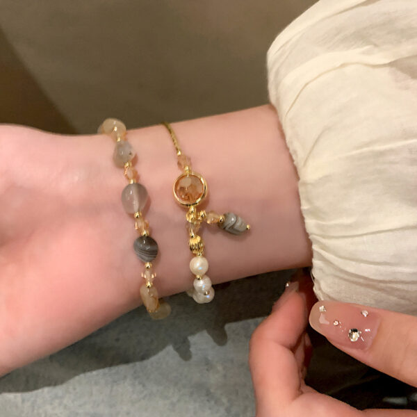 Wholesale National Tide Elegant Pearl Crystal Jade Double Circle Bracelet Niche Personality Bracelet Fashion High Sense Bracelet Wholesale Women