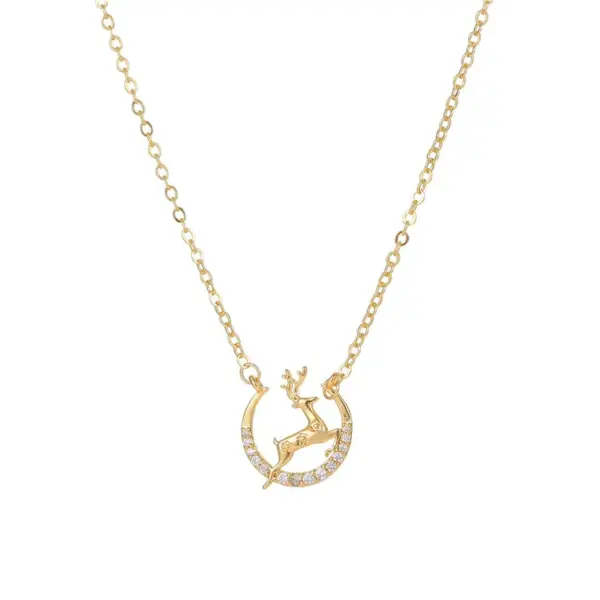 Wholesale Deer Pendant Necklace For Women In Copper With 14K Real Gold Electroplated And Diamond Inlay