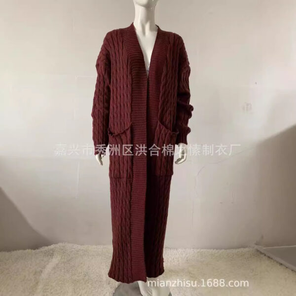 Wholesale Long Knitted Sweater Jacket Cardigan Pocket Long Sweater Thickened Jacket Women’s