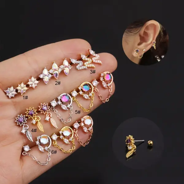Wholesale 316L Stainless Steel Copper Zircon Ear Cartilage Rings & Studs Flower Waterproof Non Tarnish Surgical Steel