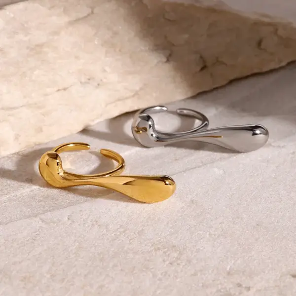 Wholesale Real Gold Plated 304 Stainless Steel PVD Coated Water Droplets Waterproof Non Tarnish Plating Vacation Simple Style IG Style Open Rings For Women's