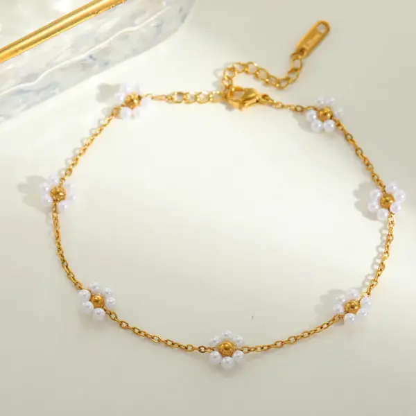 oly-a83c15442e3a545259b0e6457481af39 Wholesale Casual Sweet Flower Titanium Steel Bracelets Anklet Necklace