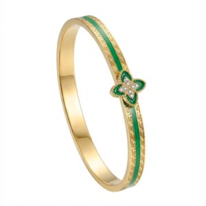 Four-flower treasure green epoxy multi-diamond / True gold plating in full-body stainless steel furnace