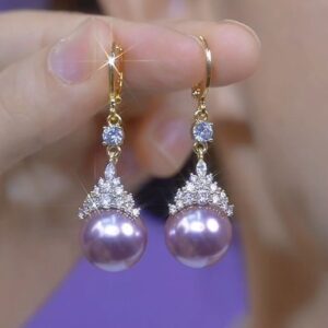 oly-a8531c9620041a04c2ee5b5fd5b35f9d Wholesale Light Luxury High-end Sense Full Diamond Queen Purple Pearl Earrings 2024 New Exquisite Earrings Women's All-match Luxury Earrings