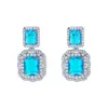 Wholesale Brass Inlay Rectangle Artificial Crystal Zircon Drop Earrings