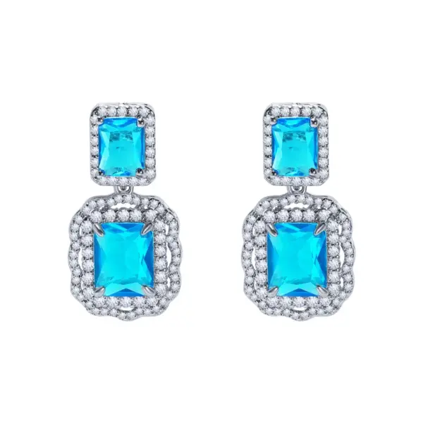 Wholesale Brass Inlay Rectangle Artificial Crystal Zircon Drop Earrings