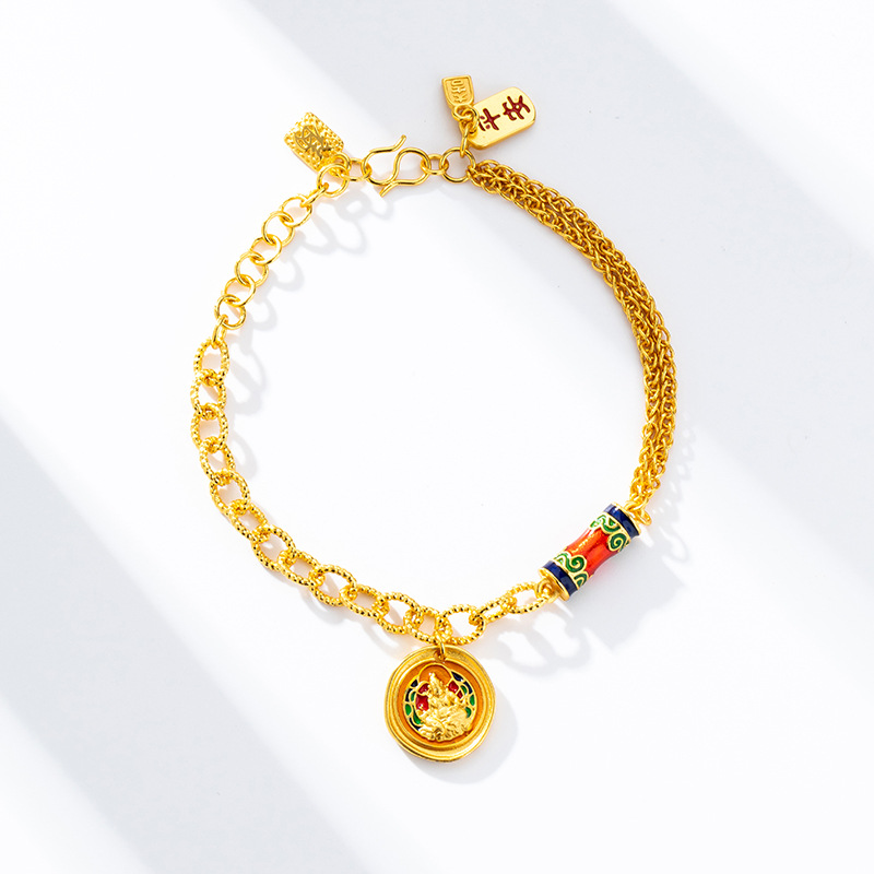 Wholesale New Chinese Ancient Method Burned Blue Bracelet Female Vietnamese Sand Gold Yellow God of Wealth Jewelry Valentine's Day Girlfriend Birthday