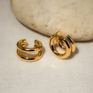 Wholesale PVD Coated Real Gold Plated 18K Gold Solid Color 304 Stainless Steel Simple Style Classic Style Waterproof Non Tarnish Ear Cuffs