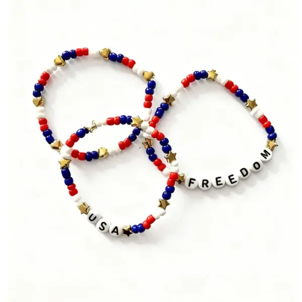 Wholesale Independence Day Stackable Beaded Bracelet Set Red White Blue USA FREEDOM Acrylic Cuff Unisex Style Letter Craft