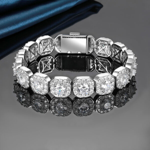 Wholesale Bracelet 12mm Wide Rock Sugar Chain Zircon Tennis Bracelet Flip Men's Hand Jewelry Trendy Factory Batch