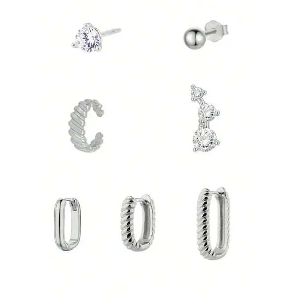 Wholesale Simple Zirconia Earring Set For Women Without Pierced Ears Clip-on Luxury Geometric Water Drop Square Half Circle