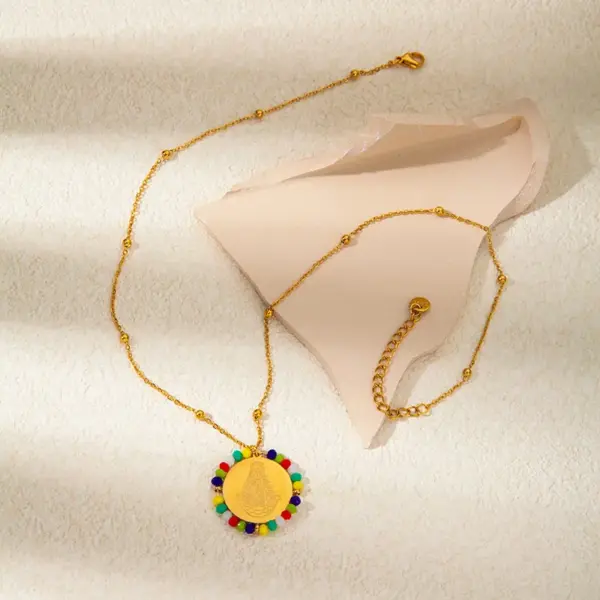 Wholesale PVD Coated 14K Gold Real Gold Plated Round Oval 304 Stainless Steel Vacation Waterproof Non Tarnish 304 Stainless Steel Pendant Necklace