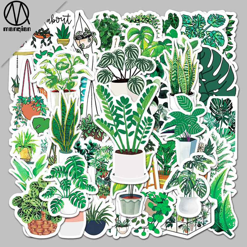 Wholesale 50 cartoon green plant personality ins wind plant DIY decorative stickers laptop car scooter stickers