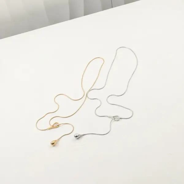 Wholesale Vacuum Electroplating (In Furnace) Plated 18K Real Gold Water Drop 304 Stainless Steel INS Style Elegant Nordic Style Sweater Chain Pendant Adjustable Necklace