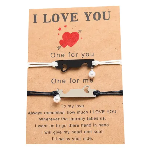 Wholesale Fashion Heart Shape Stainless Steel Knitting Hollow Out Inlay Pearl Couple Bracelets