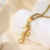 Wholesale PVD Coated Real Gold Plated Hippocampus 304 Stainless Steel Marine Style Beach Modern Style Waterproof Non Tarnish 304 Stainless Steel Pendant Necklace